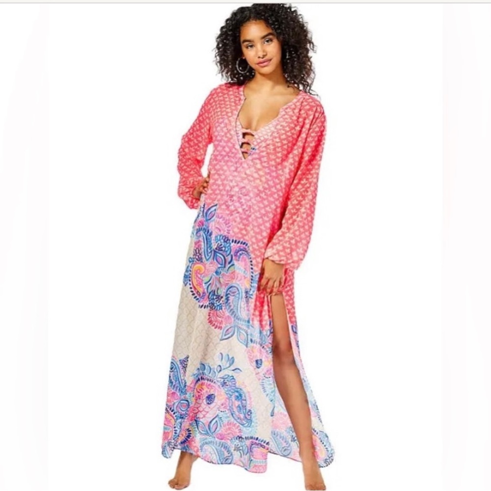 🦄 RARE Lilly Pulitzer Frey Maxi Dress Coral Spritz Beach Bungalow Engineered